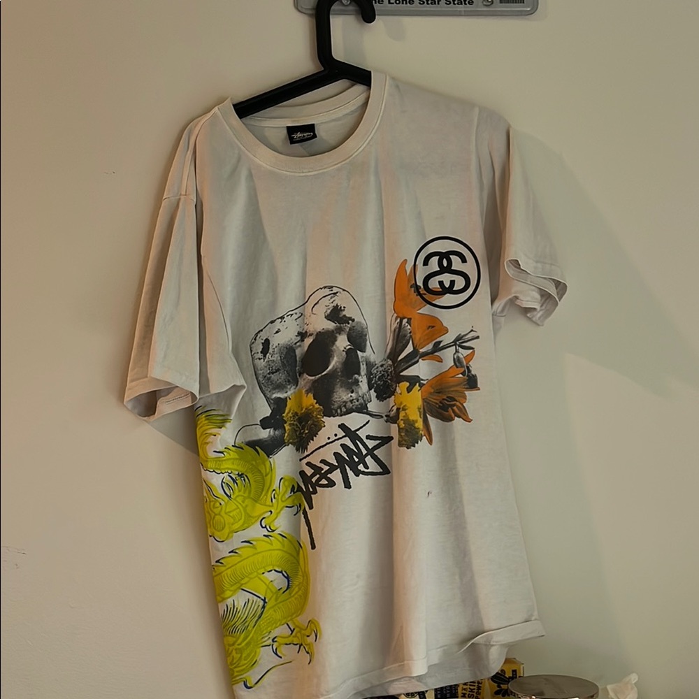 Stussy Graphic T-Shirt with Skull and Dragon Design